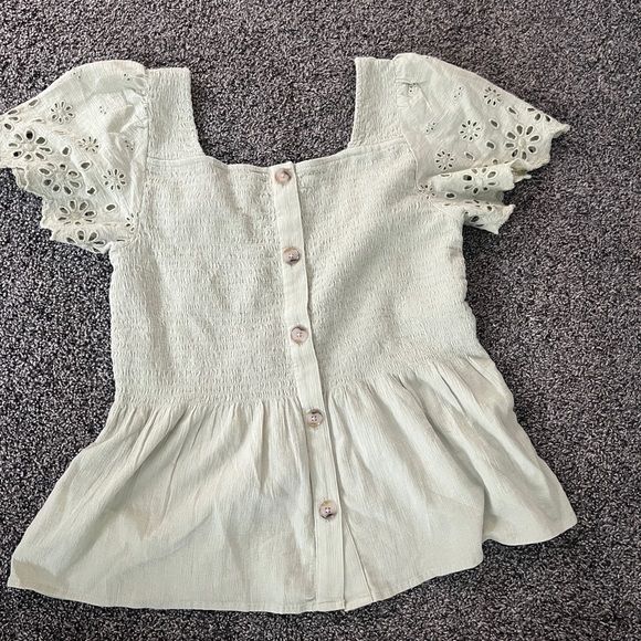 madewell eyelet sleeve lucie smocked peplum top sage seagrass green - Picture 6 of 6